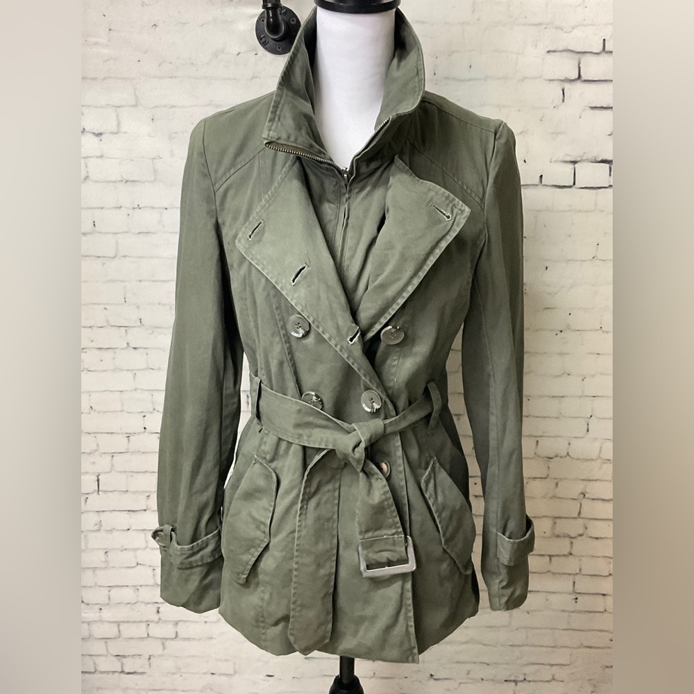Kenneth Cole Reaction Military Jacket Womens S Green Double Breasted Utility R1‎